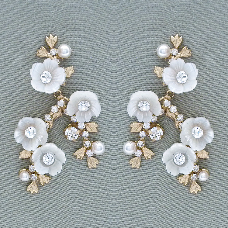 Elizabeth Bower Bridal | Gilded Petal Drop Earrings, Gold