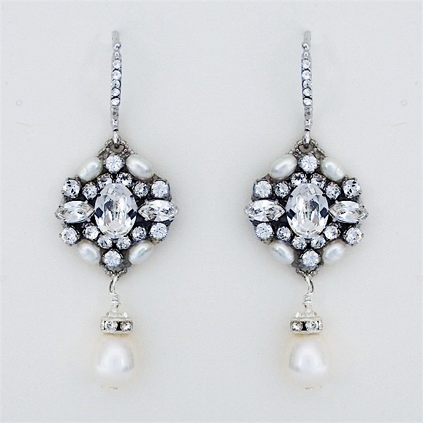 Haute Bride Jewelry | Modern Vintage Earrings with Pearl Drop