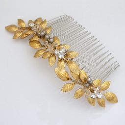 Gold Leaf Comb, Crystals, Pearls SALE! 55% OFF!
