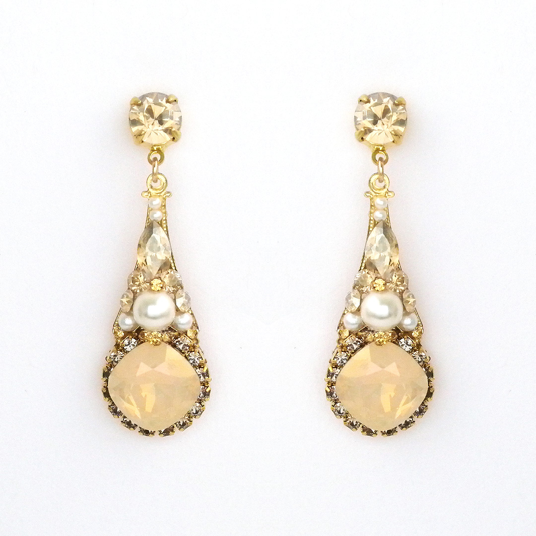 Laura Jayne Bridal | Champagne Crystal Drop Earrings, Pearls