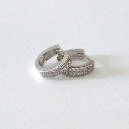 Pave Encrusted Small Silver Huggie Hoops