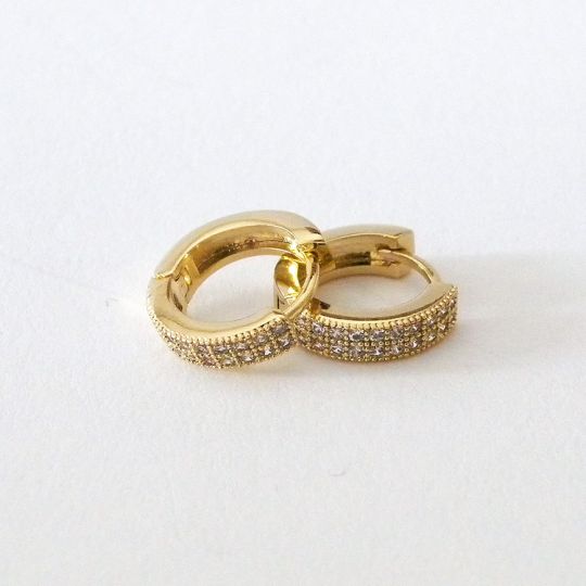 Pave Encrusted Small Gold Huggie Hoops