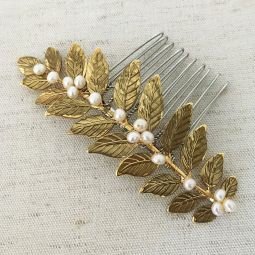 Gold Leaf Hair Comb with Pearls 70% OFF!