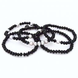 Stack-Them-Up 6mm Crystal & Pearl Bracelets Black Set of 5  SALE!!