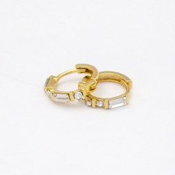 Small Gold Huggie Hoops with Crystals