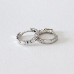 Small Silver Huggie Hoops with Crystals