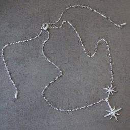 Double North Star Pendant Necklace, Silver