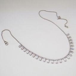 Delicate CZ Necklace with Dangling Baguette Stones