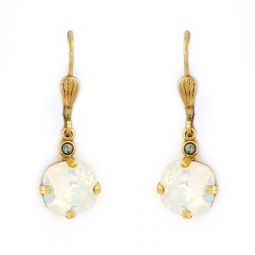 White Opal Crystal Drop Earrings, 8mm