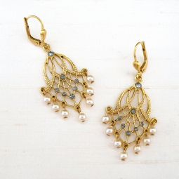 Small Gold Chandelier Earrings, Pearls