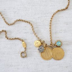 Catherine Popesco Gold Round Pave Crystal Necklace - Sky Blue & Olivine