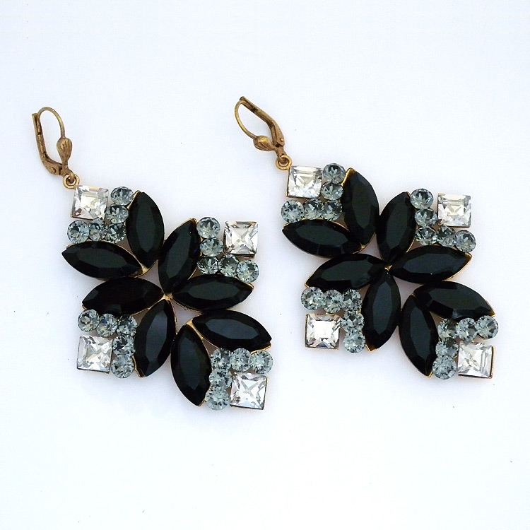 Black Crystal Chandelier Earrings On, Black Crystal Chandelier Jewelry