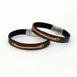 Dark Gray Leather Bracelet, Copper Design SALE!! 70% OFF!