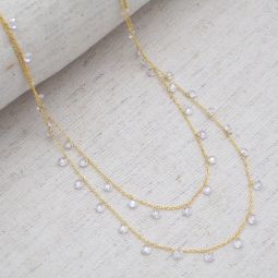 Double Strand Necklace, Delicate Dangling CZs