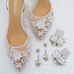 Rosa Floral Beaded Wedding Shoes 10M, Ivory 60% OFF!!