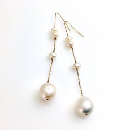 Long Triple Drop Modern Pearl Earrings