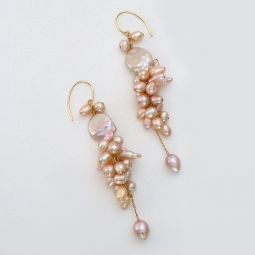 Pink Pearl Cluster Chandelier Earrings