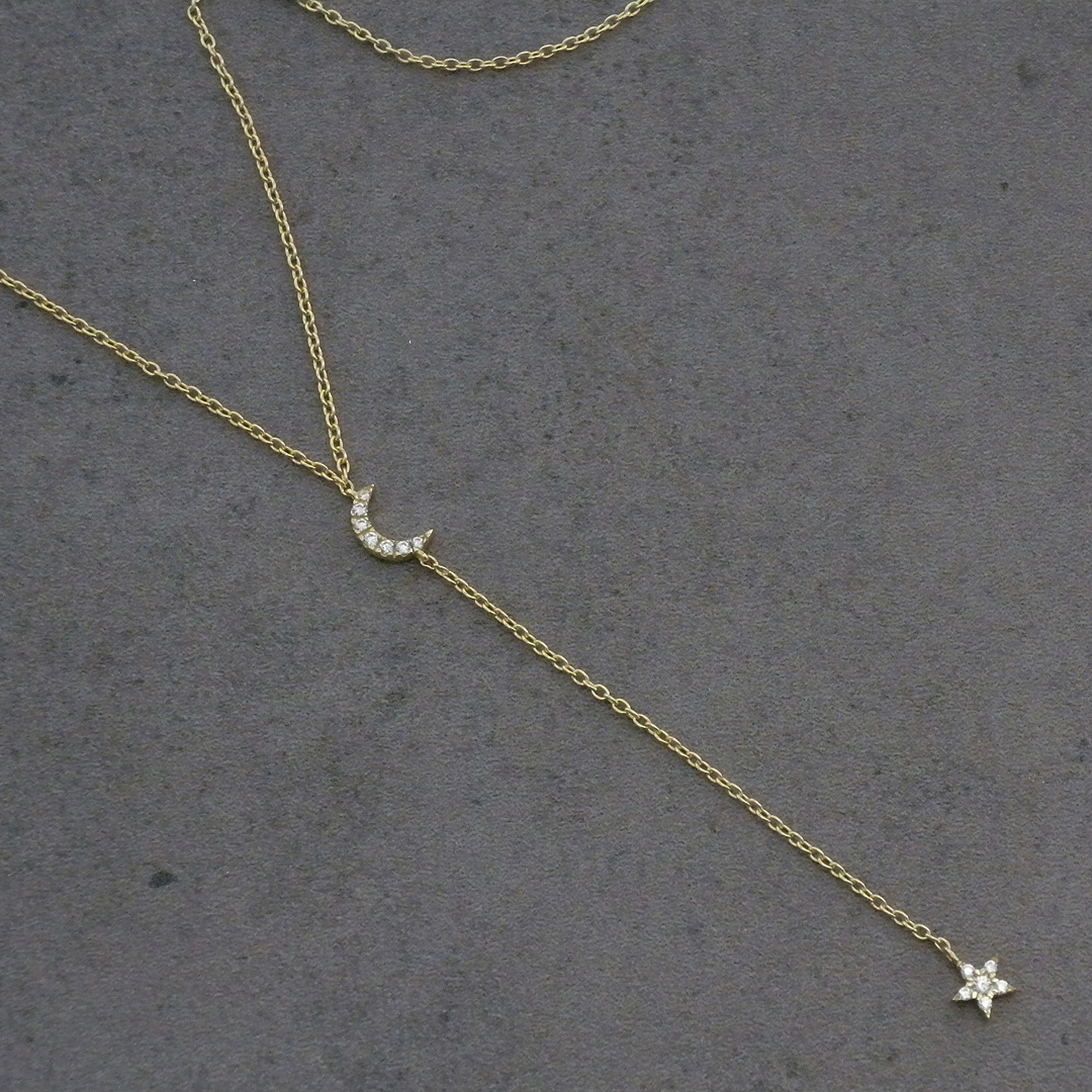 Be Je Designs Necklaces Pendants Gold Y Necklace Tiny Star Moon