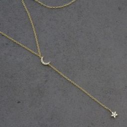 Gold Y Necklace, Tiny Star, Moon SALE!!