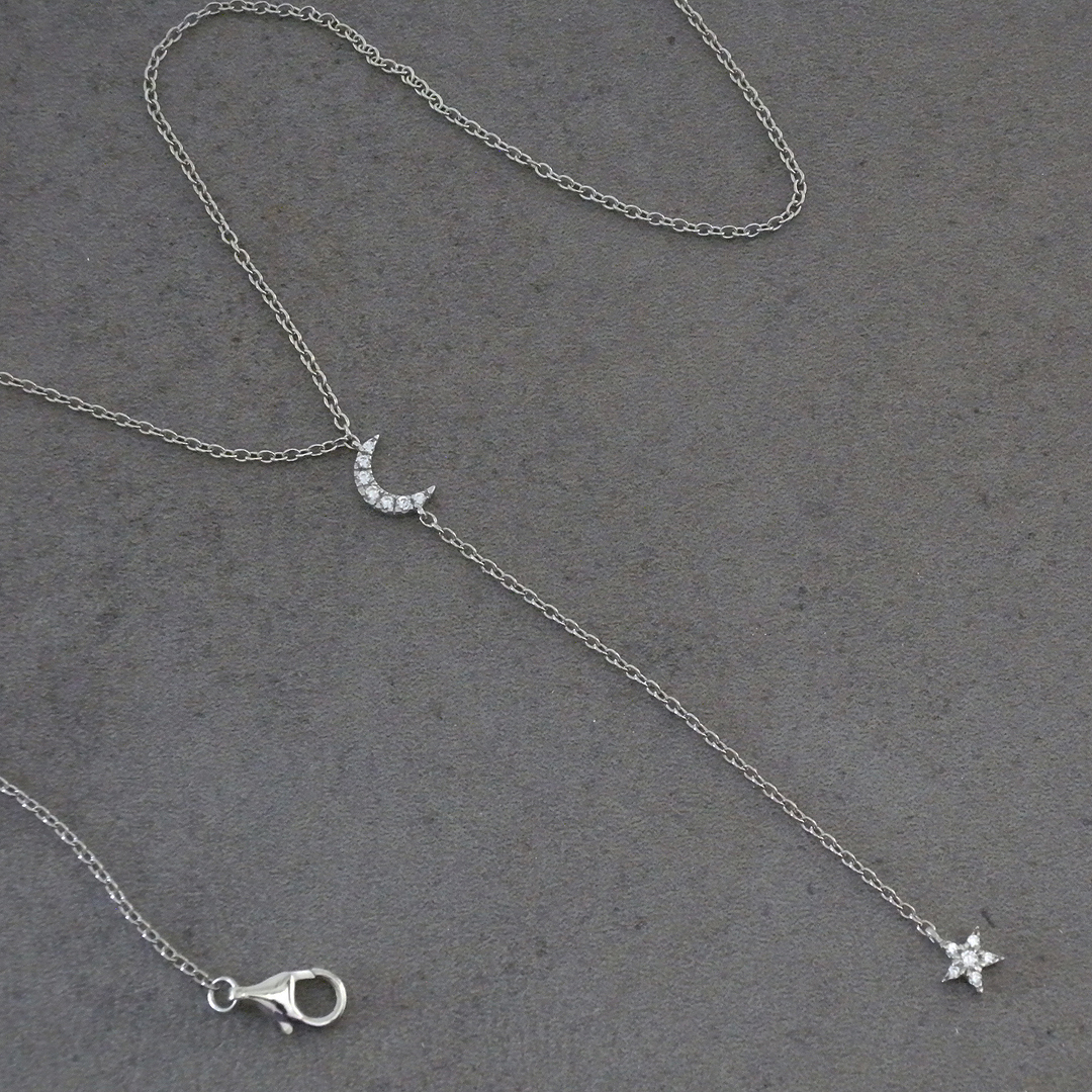 Be Je Designs Fashion Jewelry Silver Y Necklace Tiny Star Moon