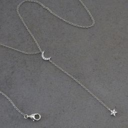 Silver Y Necklace, Tiny Star, Moon SALE!!