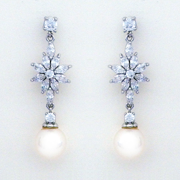 Bridal Earrings | Starburst Crystal Earrings with Pearl Drop
