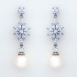 Starburst Crystal Earrings with Pearl Drop