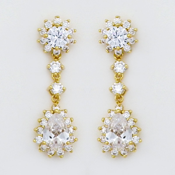 CZ Bridal & Evening Wear Earrings | Flower & Teardrop CZ Earrings