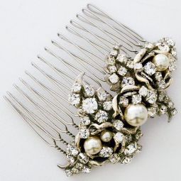 Crystal Hair Comb with Vintage Roses SALE