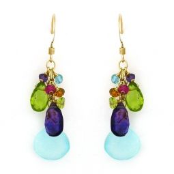 Blue Chalcedony Drop Earrings, Colorful Cluster