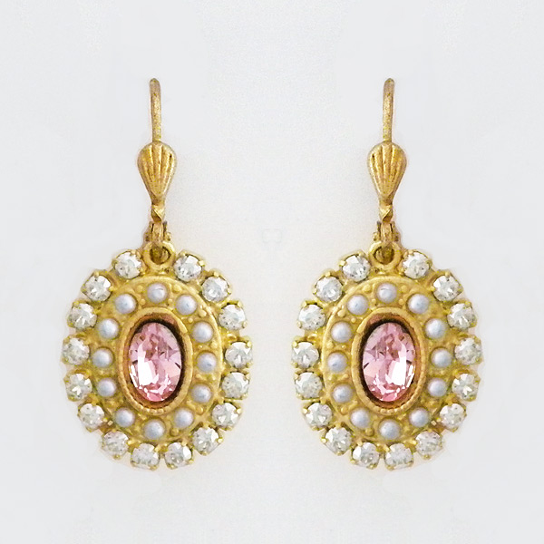 La Vie Parisienne | Oval Drop Earrings, Pearl & Rose Crystal