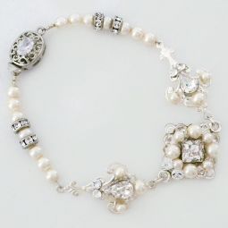 Delicate Pearl & Crystal Bridal Bracelet Sale