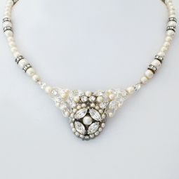Bridal Pearl Necklace with Vintage Filigree Pendant SALE!! 70% OFF!!