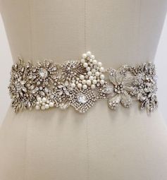 Ornate Beaded Bridal Sash with Crystals & Pearls SALE!! 70% OFF!