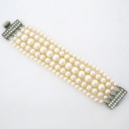 5 Strand Pearl Bracelet, Vintage Clasp