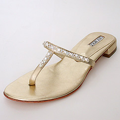 Wedding Shoes Elegance: New York Gold Beaded Flat Wedding Sandals