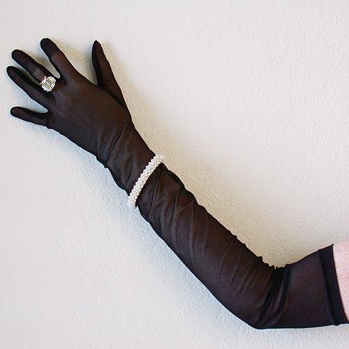 Evening Gloves Black Mesh Opera Length 